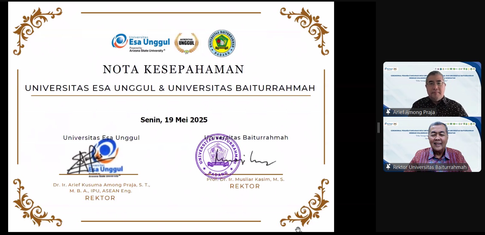 Unbrah dan Universitas Esa Unggul Jalin Kerjasama Pengembangan Tridharma Perguruan Tinggi