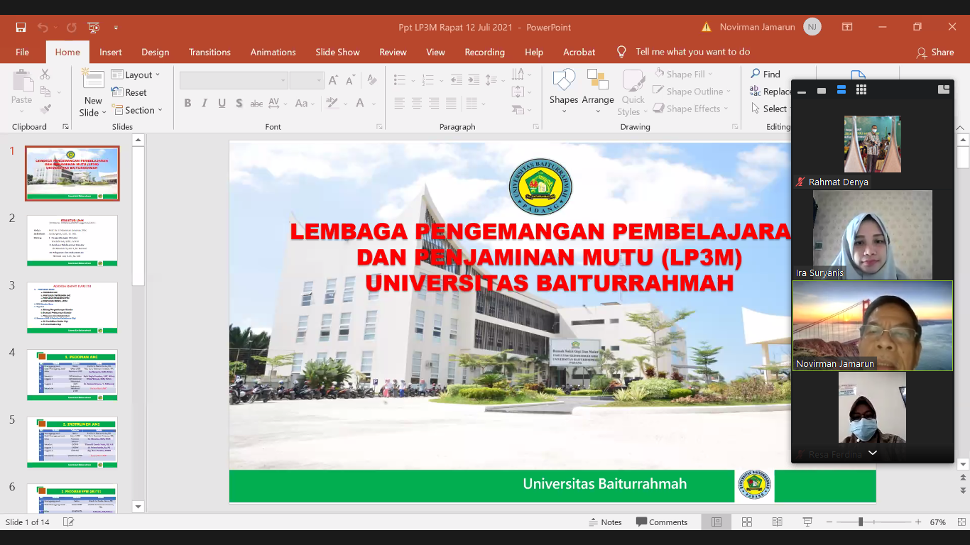 LP3M Unbrah Gelar Rapat Penyamaan Persepsi SPMI Secara Daring
