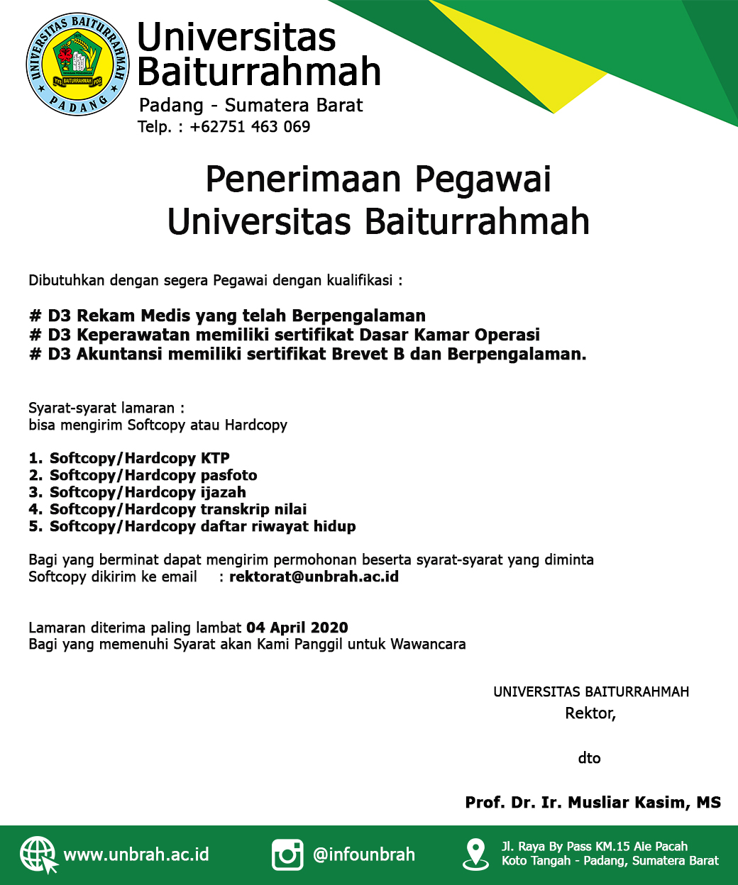 Penerimaan Pegawai Universitas Baiturrahmah