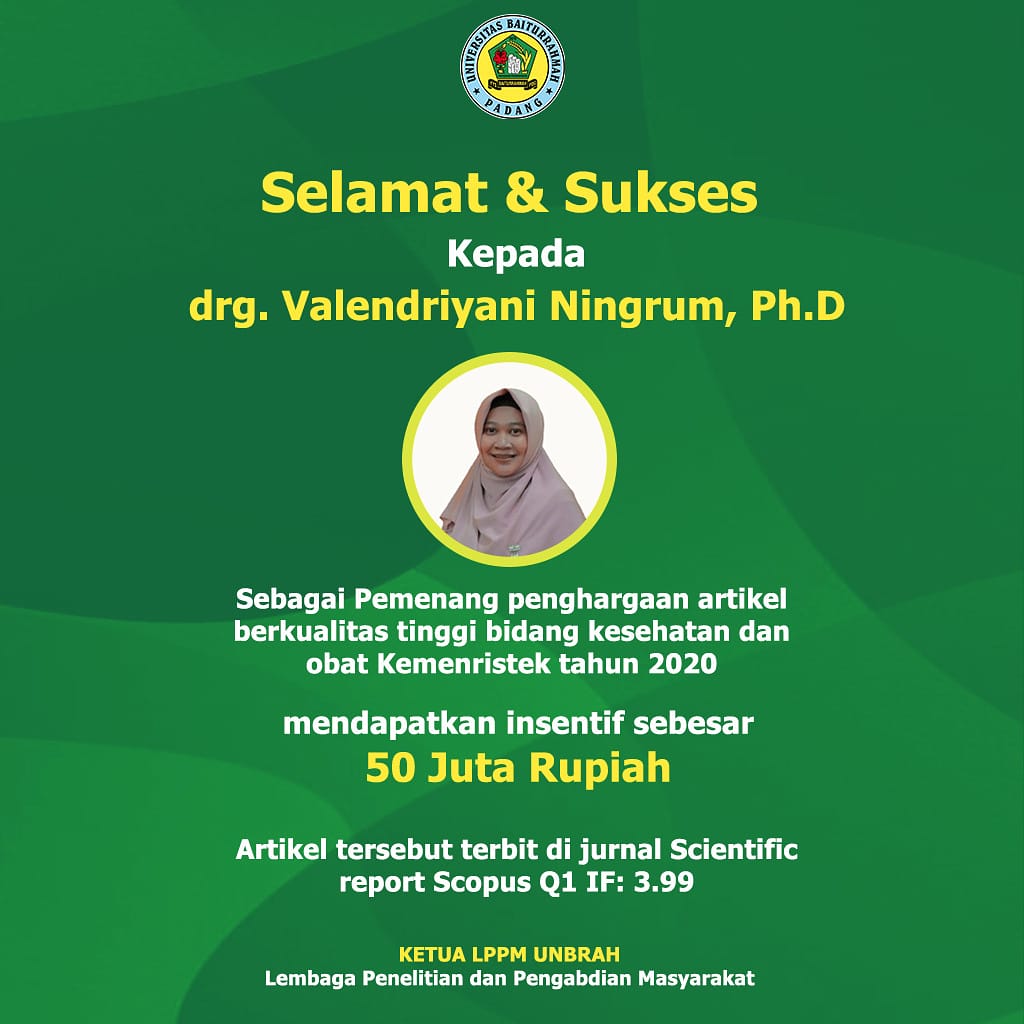 Dosen Unbrah Menangi Penghargaan Artikel Berkualitas Tinggi Kemristek- BRIN 2020